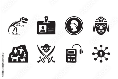 Creative illustration of pirate, skull, and ancient artifacts in vector icon style