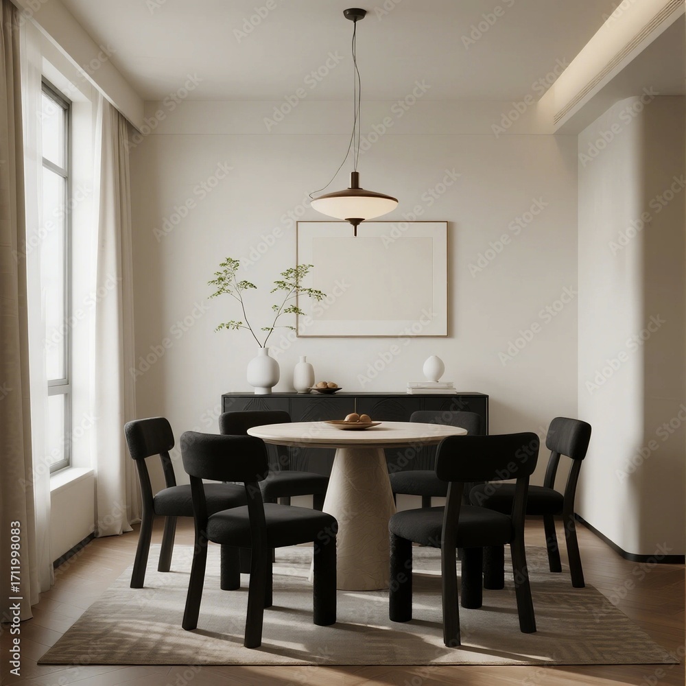 Fototapeta premium Modern Dining Room with Minimalist Furniture and Natural Light