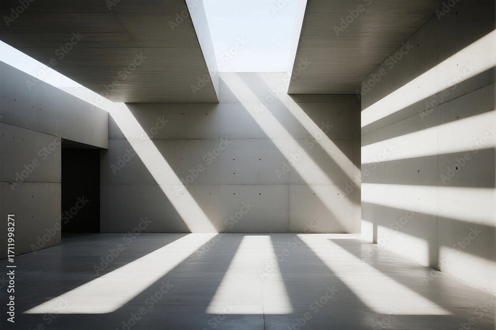 Naklejka premium Minimalist concrete interior with sunlight streaming in