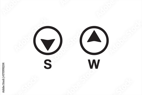 Orientation vector symbols of compass direction arrows for location and journey themes
