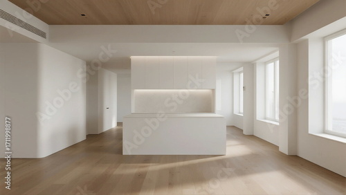 Wallpaper Mural Modern minimalist interior space with white walls and wooden floors Torontodigital.ca