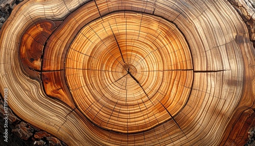 Detailed close-up of a tree trunk cross-section showing annual growth rings, a natural background representing the passage of time and history