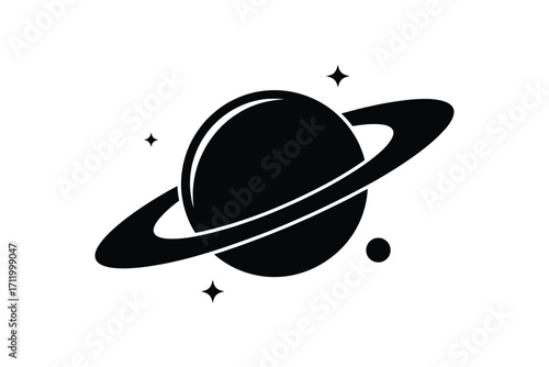 Stylized silhouette of saturn with stars
