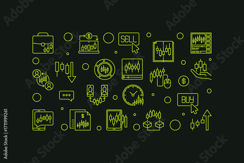 Day Trading Cryptocurrency vector horizontal illustration or banner in outline style