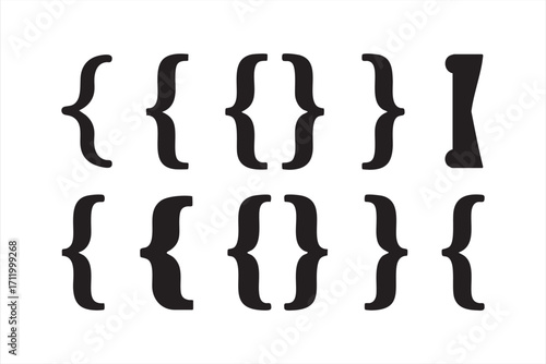 Vector set of bracket symbols including curly braces and parentheses for coding and design