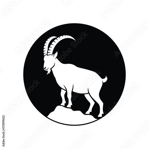 Stylized ibex silhouette on rocky terrain