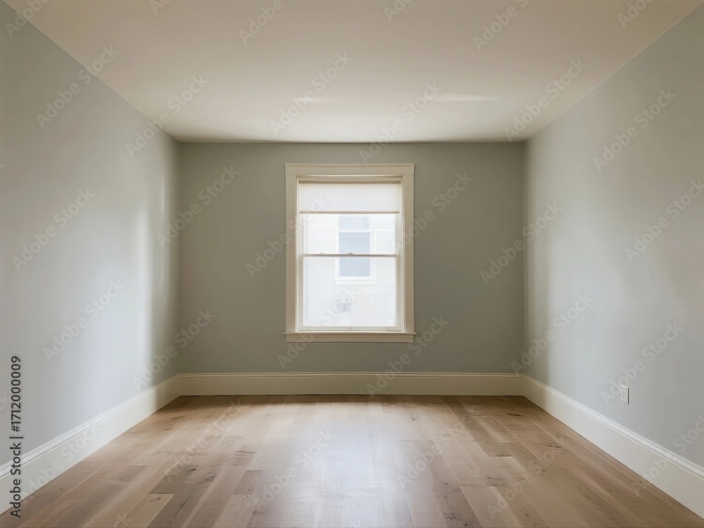 Fototapeta premium Empty room with light gray walls and wooden flooring