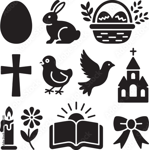 Elegant Easter icons set for holiday designs