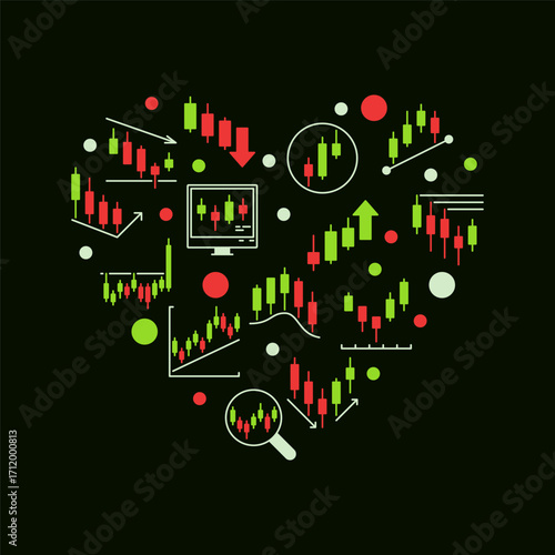 Stock Market Trading Heart vector illustration or banner in flat style