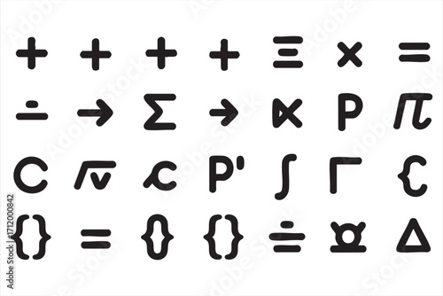 Vector set of mathematical symbols including algebra, geometry, and calculus signs