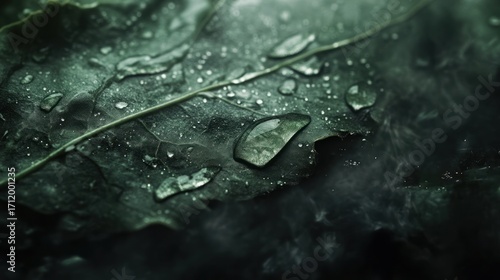 Wallpaper Mural Dark Leaf with Dew Drops and Fog: A Mystical Macro Photography Torontodigital.ca