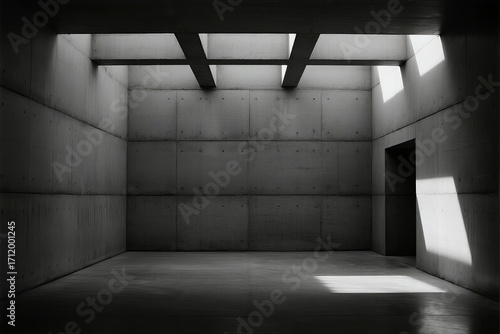 A Minimalist Concrete Room with Natural Light Filtering In