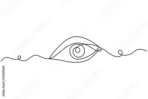 
Continuous one line drawing of human eye design. Human eye retina in one continuous line.