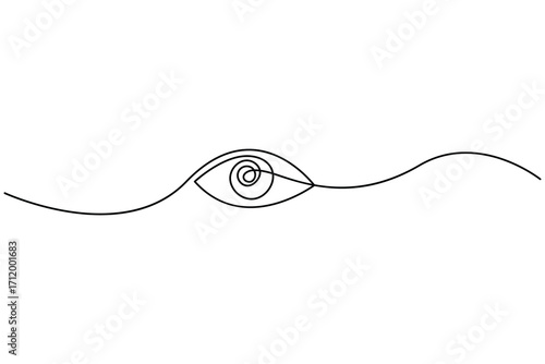 
Continuous one line drawing of human eye design. Human eye retina in one continuous line.