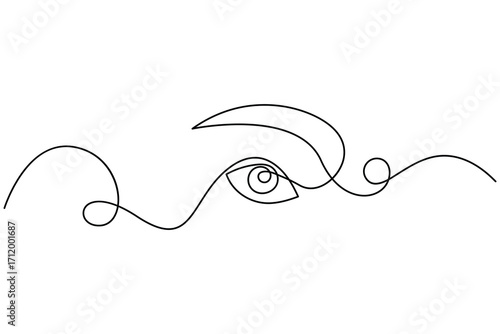 
Continuous one line drawing of human eye design. Human eye retina in one continuous line.