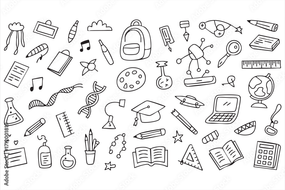 Naklejka premium Hand-drawn doodle vector set of music instruments and audio equipment for creative design