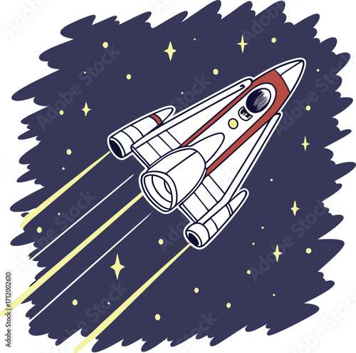 Fun rocket soaring through the stars in space, perfect for kids' designs and educational materials