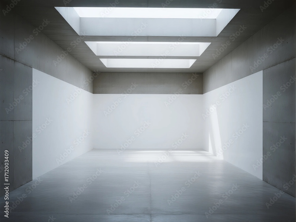 Obraz premium Minimalist empty room with skylights and concrete walls