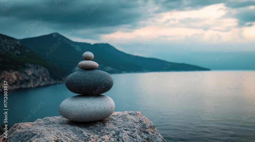 custom made wallpaper toronto digitalSerene Stacked Stones by the Sea: A Peaceful Coastal Vista