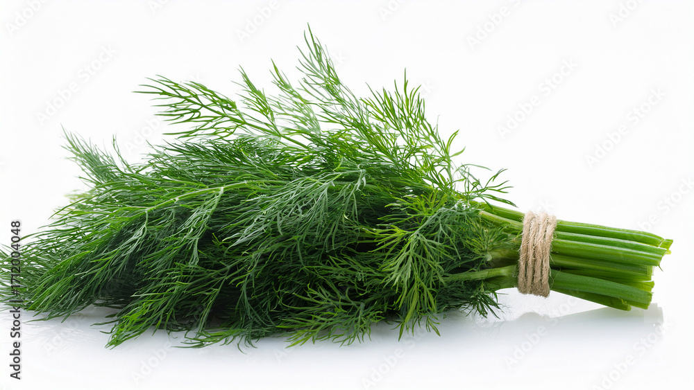 Fototapeta premium Fresh dill isolated on white background. Raw organic vegetable for cooking, diet, and healthy eating.