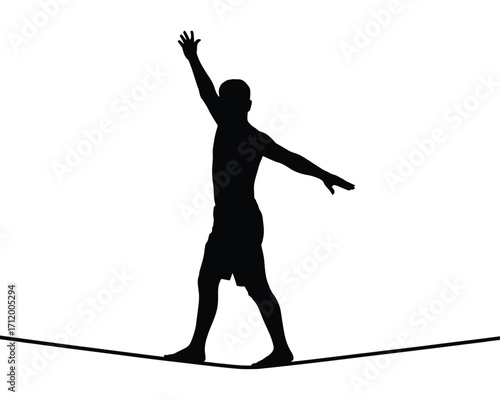 Silhouette of a person balancing on a tightrope with arms outstretched