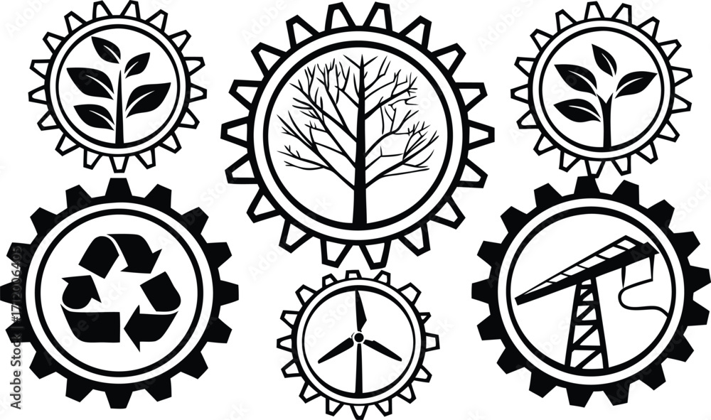 Fototapeta premium Sustainable technology integration with nature, representing eco-friendly manufacturing process