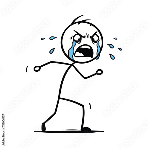 Furious stick figure pointing aggressively while shouting, showing conflict, anger, and authority, illustrated in a bold expressive vector line drawing.