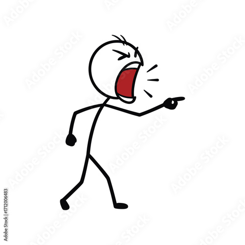 Stick figure stomping foot in anger, clenching fists with frustration, showing temper and rage, designed in expressive clean vector line illustration.
