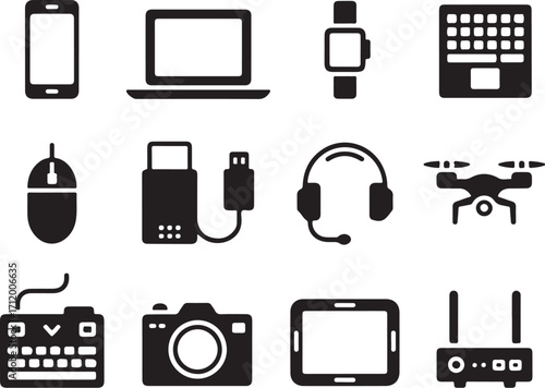 Modern tech gadgets collection, essential digital tools