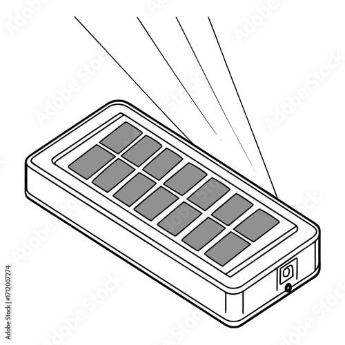 Illustration of a portable solar power bank charging device with solar panels and charging port