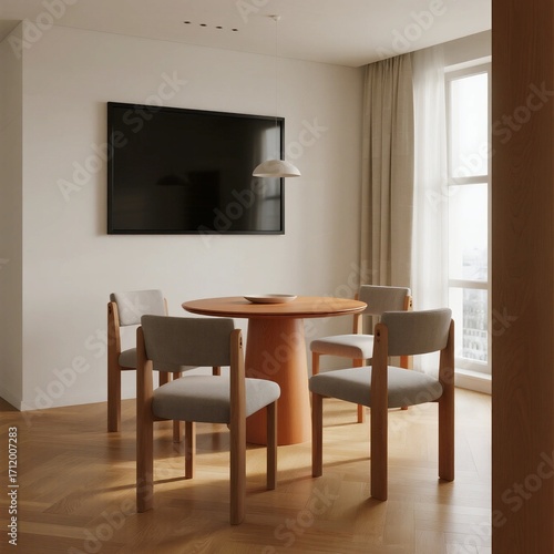 Wallpaper Mural Modern Dining Area with Round Table and Comfortable Chairs Torontodigital.ca