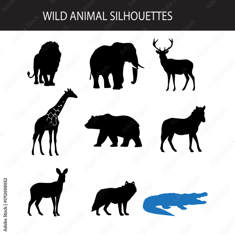 Obraz premium Wild animal safari and forest silhouette vector set