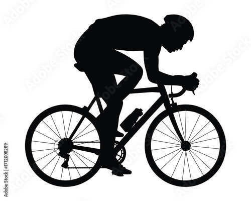 Silhouette of a cyclist in a racing position on a bicycle