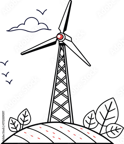 Clean energy wind turbine illustration for sustainable future and green technology solutions