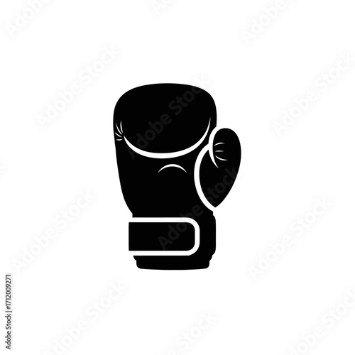A black silhouette of a boxing glove, isolated on a white background.