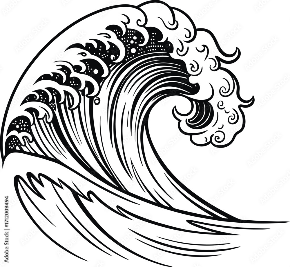 Fototapeta premium Elegant Japanese great wave illustration for print, apparel, and creative design projects