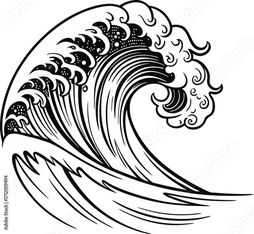 Elegant Japanese great wave illustration for print, apparel, and creative design projects