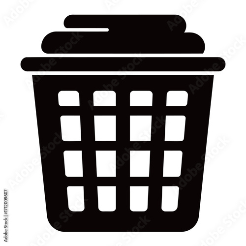 black and white silhouette of a laundry basket vector on a white background