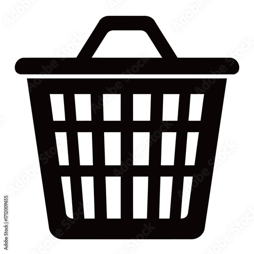 black and white silhouette of a laundry basket vector on a white background