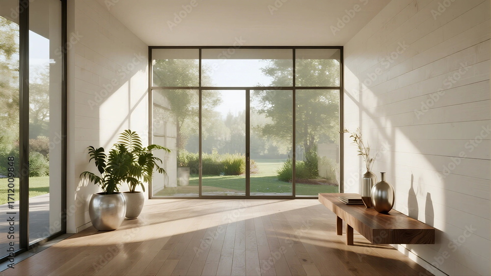 Fototapeta premium Bright and spacious modern interior with large windows and natural light
