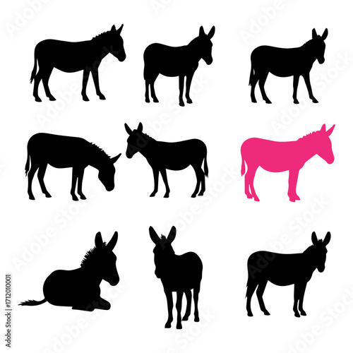 Donkey farm animal silhouette vector set

