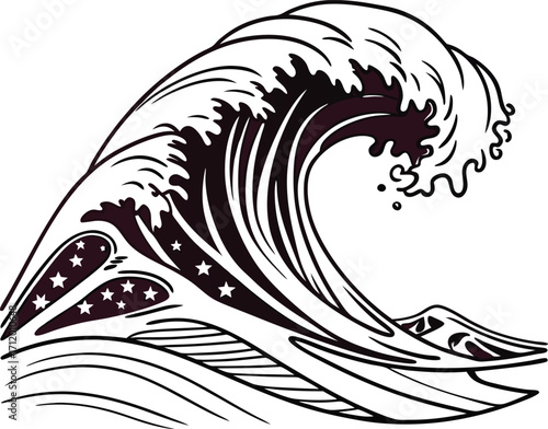 Bold nautical wave illustration, dynamic ocean symbol for travel, surfing, and coastal designs