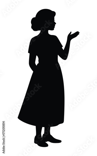 Silhouette of a young girl in a historical dress gesturing