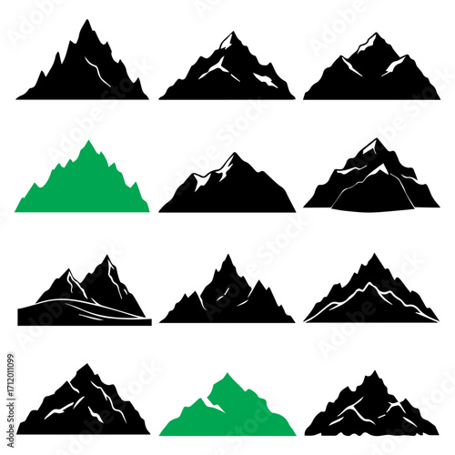 Mountain silhouette vector icon set for logo and design

