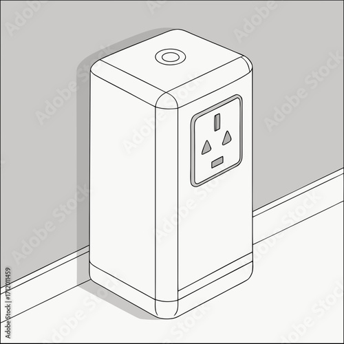 Illustration of a smart power outlet with surge protection, showcasing modern home technology and electrical safety features