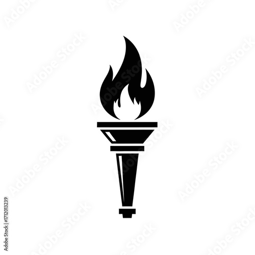 Black and white silhouette of a classic torch with flames.