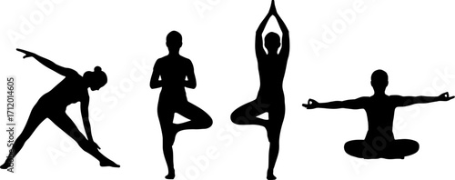 silhouette yoga postures yoga sport black shape monochrome color on white background