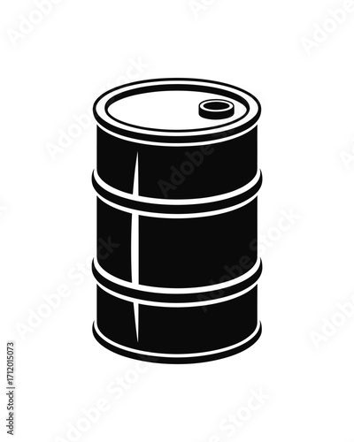 Black and white illustration of a metal oil drum