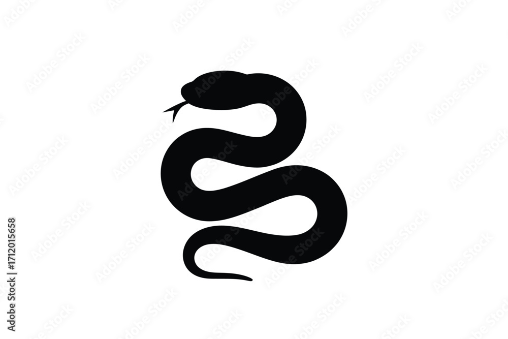 Fototapeta premium Stylized black silhouette of a coiled snake on white background