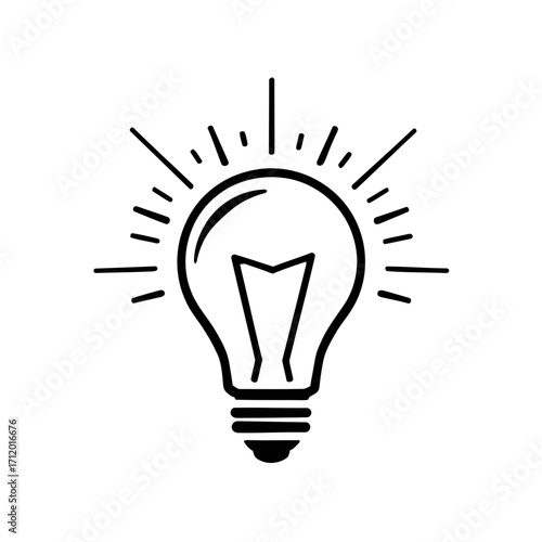 The bright lightbulb vector illustration is an electric innovation icon representing a creative solution and a powerful idea